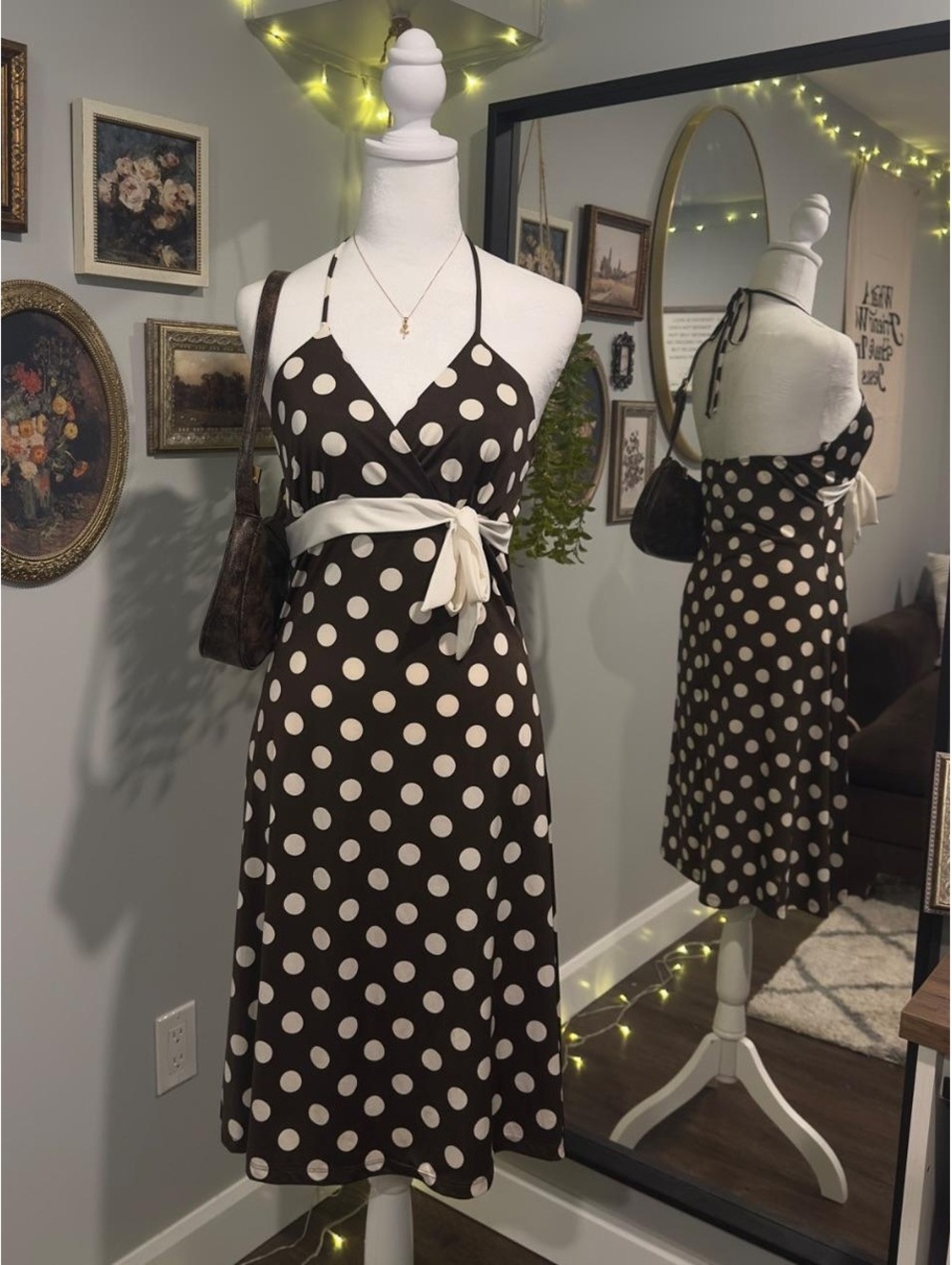 Polka Dot Halter Midi Dress